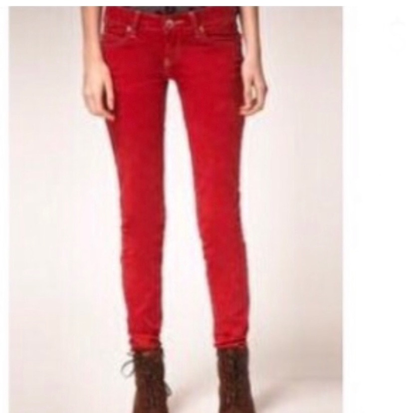 Asos Dr. Denim Asos Brand Stretch Mid Rise Red Denim Skinny Jeans 28